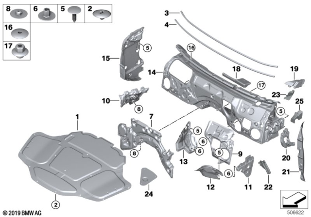 2018 BMW 540i Sound Insulation, A-Pillar, Top Left Diagram for 51487375737