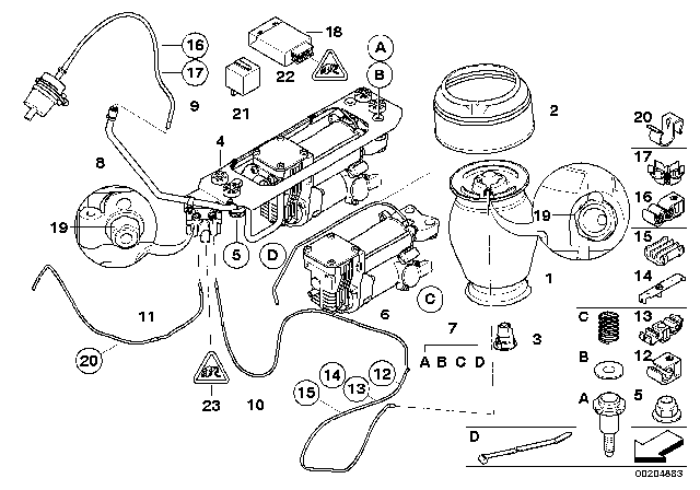 2008 BMW 535xi Levelling Device, Air Spring And Control Unit Diagram