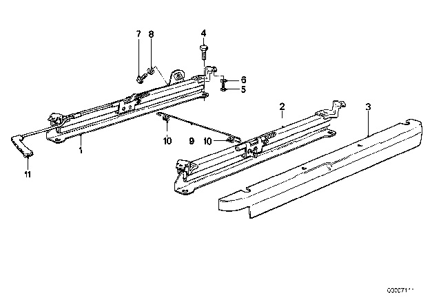1986 BMW 635CSi Front Seat Rail Diagram 1