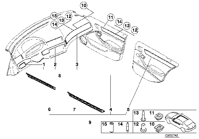 2001 BMW 325xi Fine Wood Trim Diagram