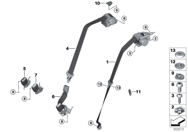 2020 BMW 840i xDrive Gran Coupe Safety Belt Rear Diagram