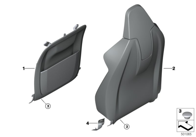 2020 BMW 840i xDrive Gran Coupe Front Seat Backrest Trims Rear Panel Diagram