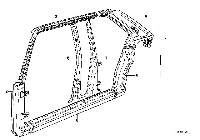 1983 BMW 528e Side Frame Diagram