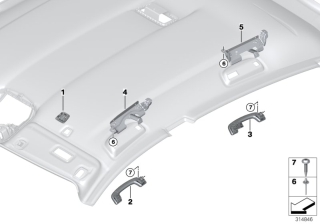 2014 BMW 535i GT xDrive Mounting Parts, Roofliner Diagram