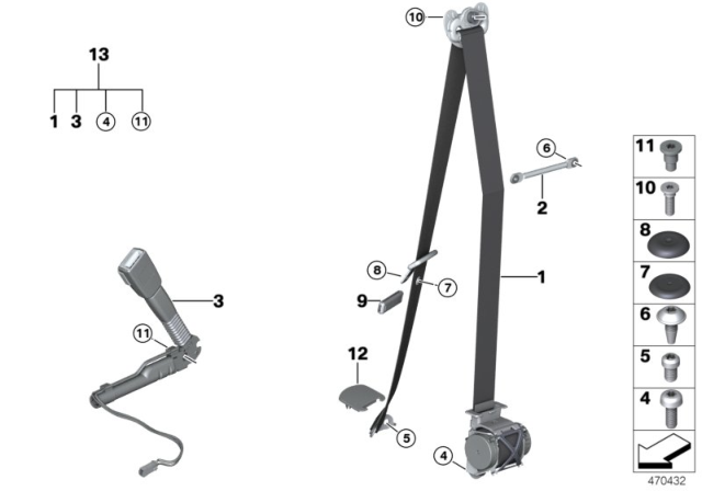 2016 BMW 428i xDrive Gran Coupe Front Upper Right Seat Belt Diagram for 72117309346