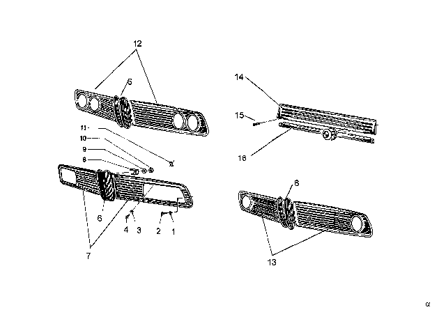 1969 BMW 2000 Exterior Trim / Grille Diagram 1