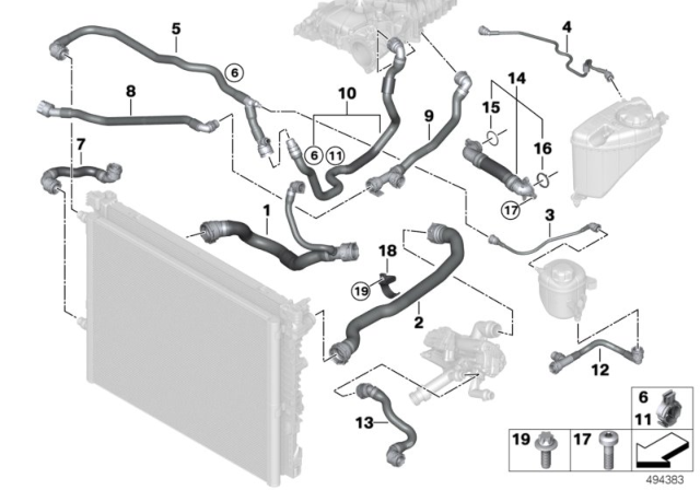 2020 BMW 540i Cooling System Coolant Hoses Diagram