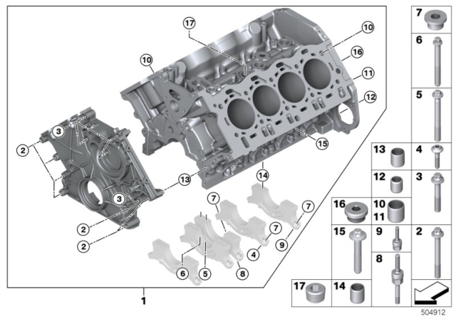 2020 BMW M5 Engine Block & Mounting Parts Diagram 1