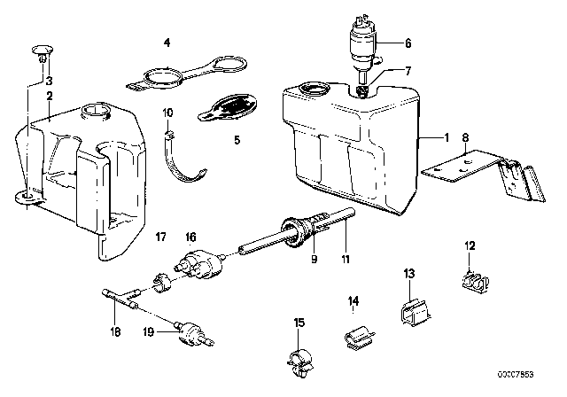 1984 BMW 633CSi Windshield Washer Bottle Resivor Diagram for 61661371076