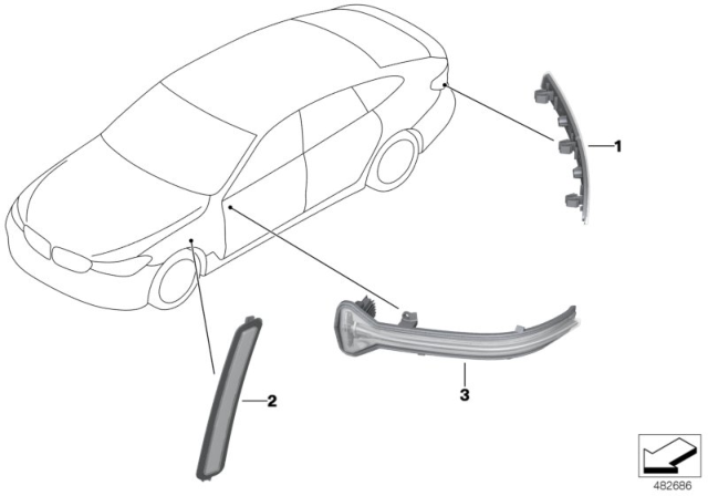 2018 BMW 640i xDrive Gran Turismo Side-Marker Rear Reflector, Right Diagram for 63147375840