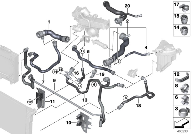 2014 BMW 535d Cooling System Coolant Hoses Diagram 3