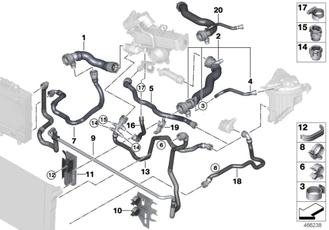 2016 BMW 535d Cooling System Coolant Hoses Diagram 3