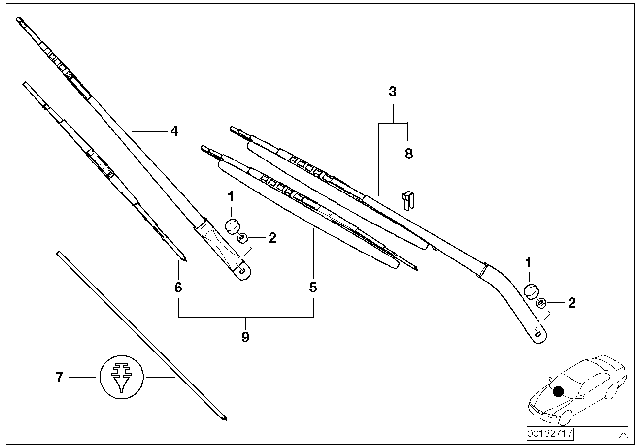 2002 BMW X5 Wiper Arm / Wiper Blade Diagram