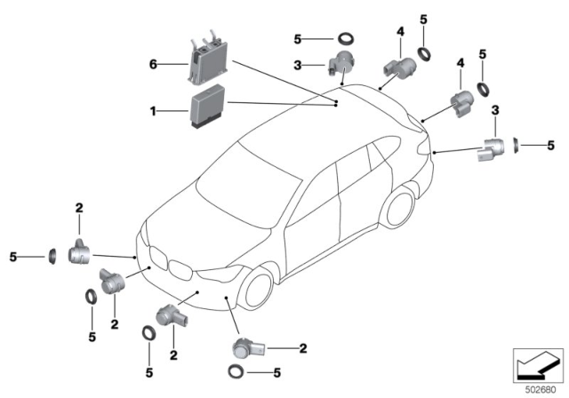 2019 BMW X2 Park Distance Control (PDC) Diagram 2