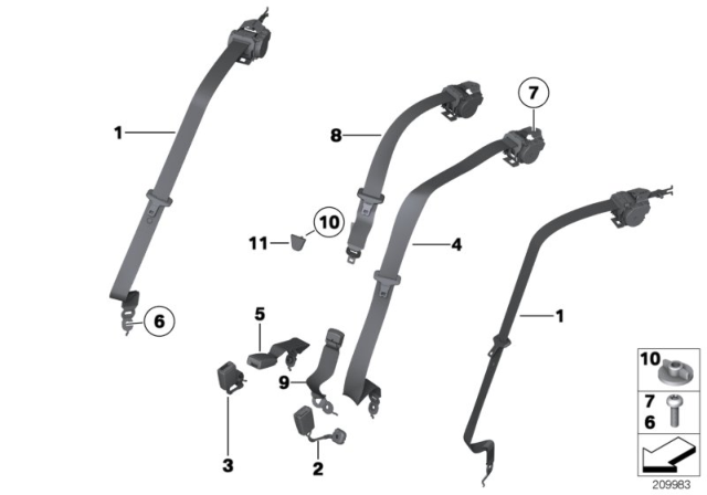 2014 BMW 535d Upper Rear Seat Belt Diagram for 72117333366