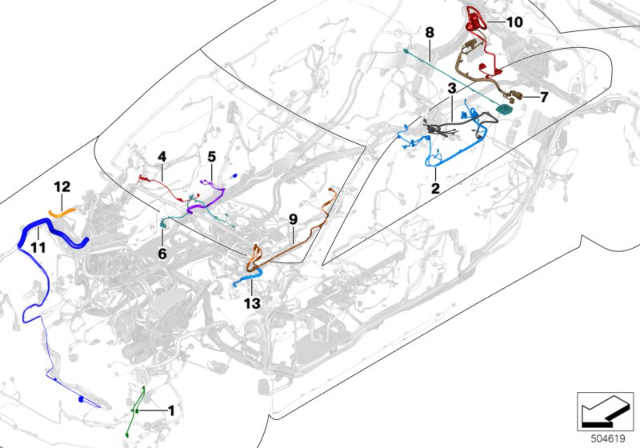 2020 BMW 745e xDrive Centre Arm Rest Wiring Harness Diagram for 61129396231