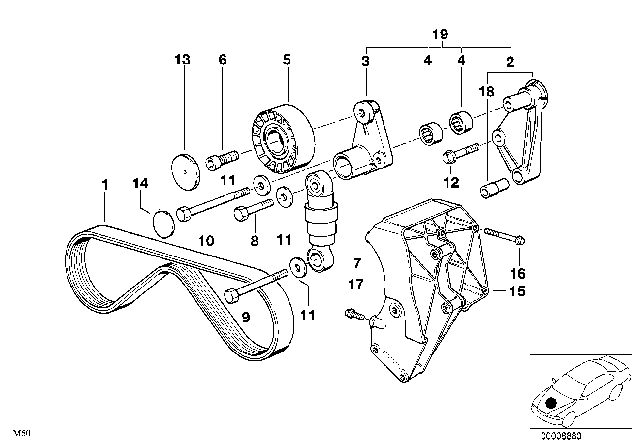 1993 BMW 325i Air Conditioning Compressor - Supporting Bracket Diagram