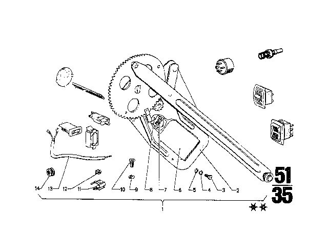 1970 BMW 2800CS Front Left Door Window Regulator Diagram for 51338745150