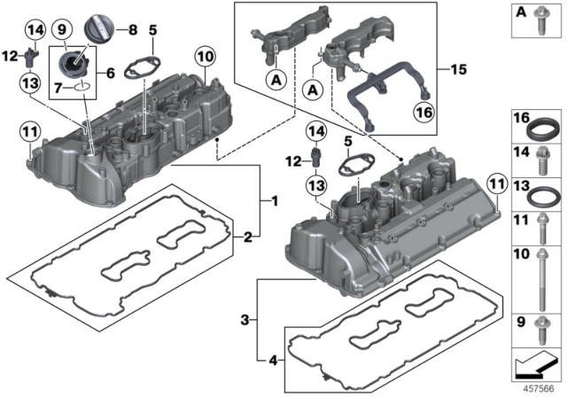 2014 BMW M5 Set, Oil Separator, Cylinder Head Cover Diagram for 11158636541