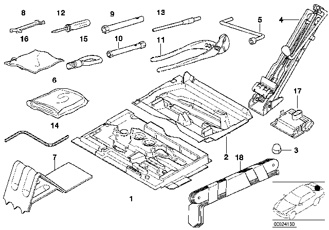 2001 BMW Z3 Tool Kit / Lifting Jack Diagram