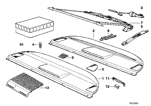 1994 BMW 840Ci Rear Window Shelf / Sun Blind Diagram