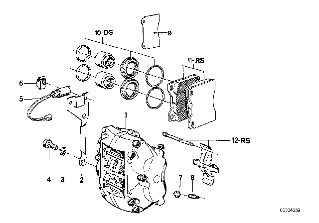 1983 BMW 633CSi Front Wheel Brake, Brake Pad Sensor Diagram 1