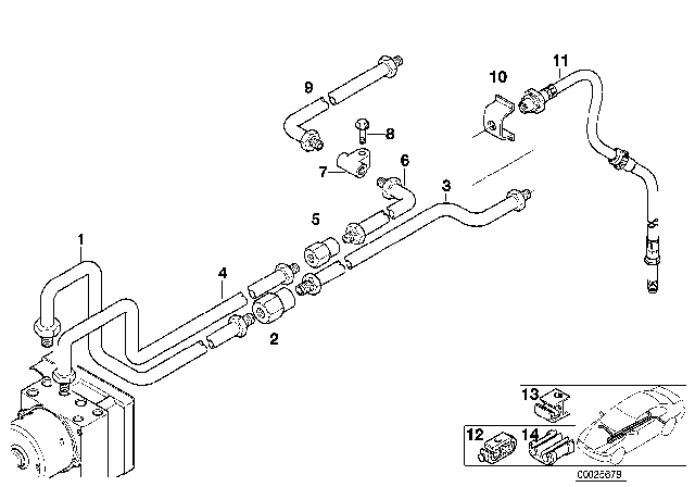 1999 BMW Z3 M Rear Brake Pipe ASC Diagram