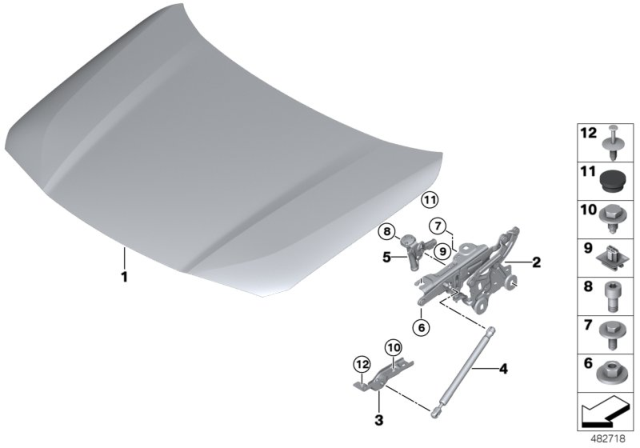 2019 BMW X2 Bonnet / Closing System / Mounted Parts Diagram