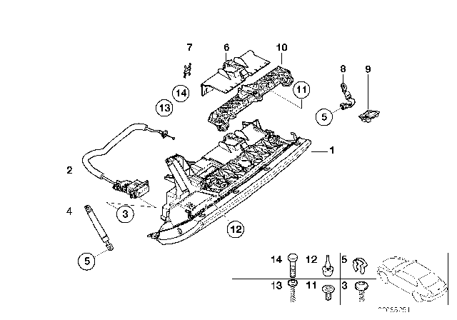 2006 BMW 760Li Glove Box, Leather Diagram for 51167030763