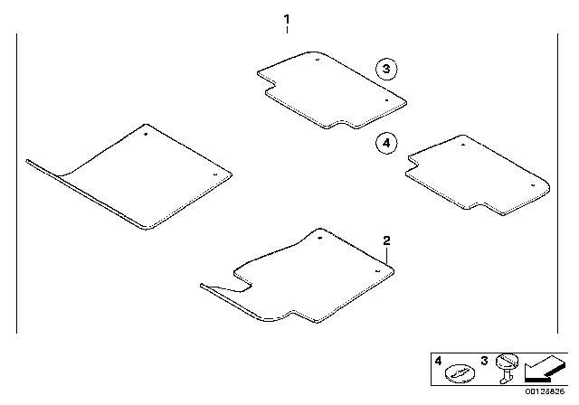 2004 BMW 325i Floor Mats Velours Diagram