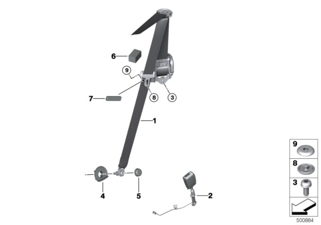 2020 BMW M850i xDrive Safety Belt Front Diagram