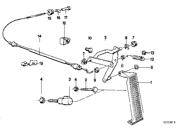 1985 BMW 325e Accelerator Pedal / Bowden Cable Diagram