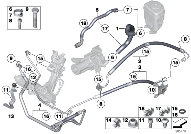 2012 BMW 740i Hydro Steering - Oil Pipes Diagram