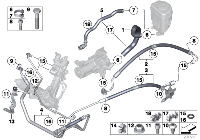 2012 BMW 535i GT Hydro Steering - Oil Pipes Diagram