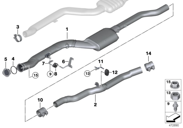 2016 BMW 535d xDrive Catalytic Converter Diagram for 18308572012
