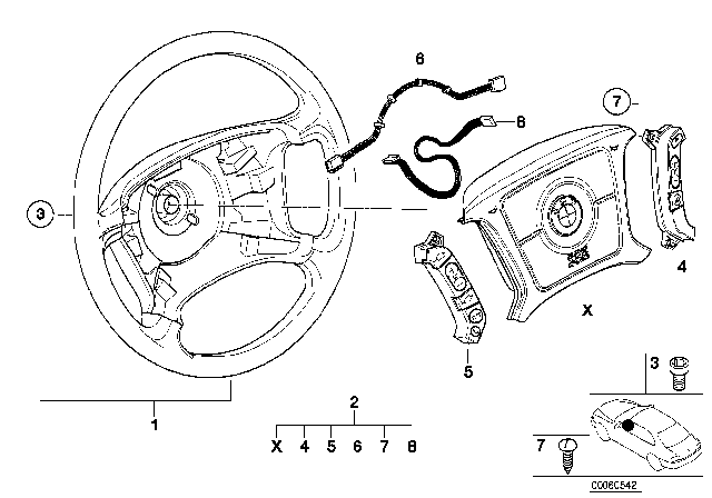 2000 BMW 323i Steering Wheel Airbag Multifunctional Diagram