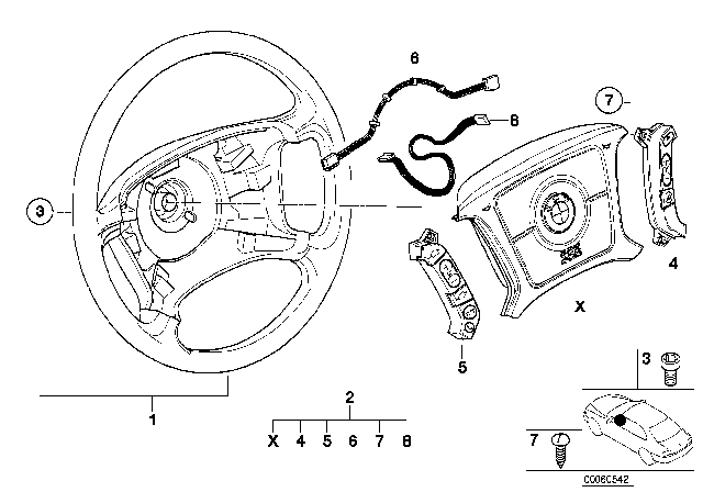 1999 BMW 323i Leather Steering Wheel Diagram for 32346753945