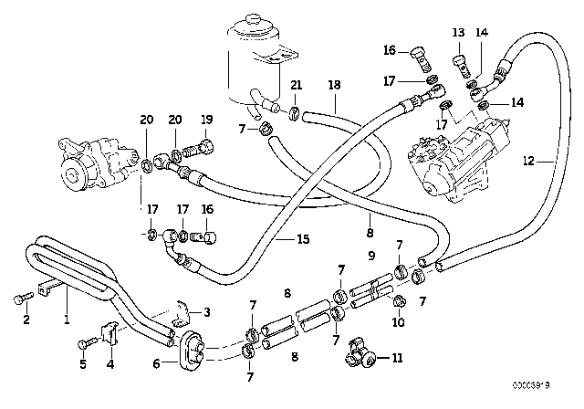 1995 BMW 530i Hydro Steering - Oil Pipes Diagram