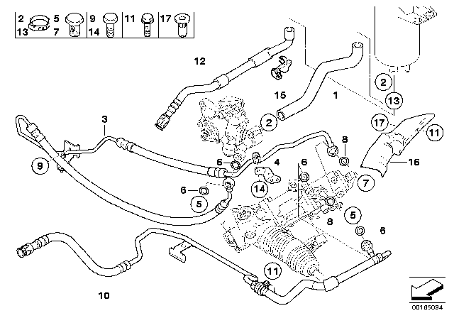 2007 BMW 525i Power Steering / Oil Pipe Diagram 1