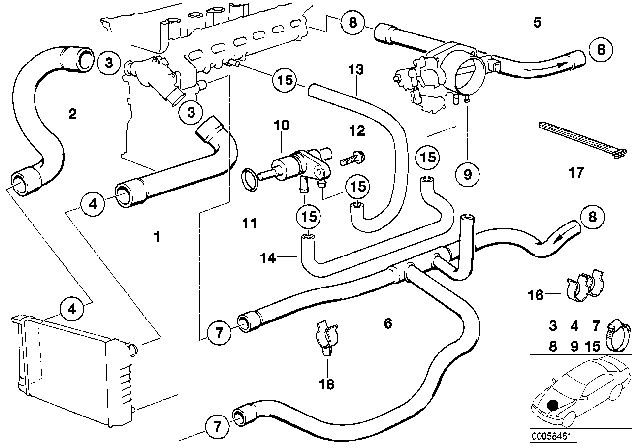 1994 BMW 525i Cooling System - Water Hoses Diagram