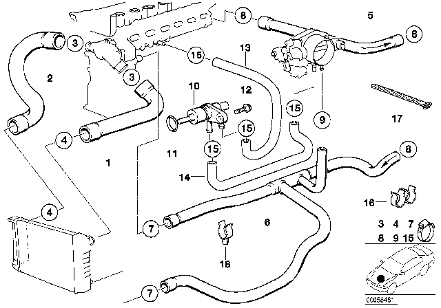 1992 BMW 525i Cooling System - Water Hoses Diagram 2