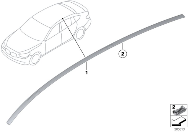 2015 BMW 535i GT Roof Moulding Prime-Coated Left Diagram for 51137259919
