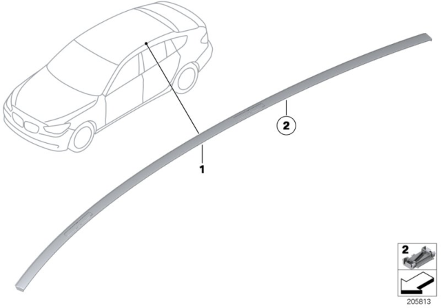 2011 BMW 550i GT Roof Moulding / Roof Rail Diagram