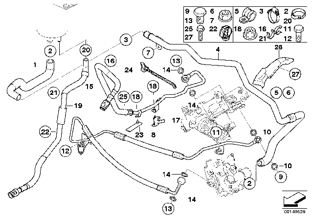 2004 BMW 545i Power Steering / Oil Pipe Diagram 1