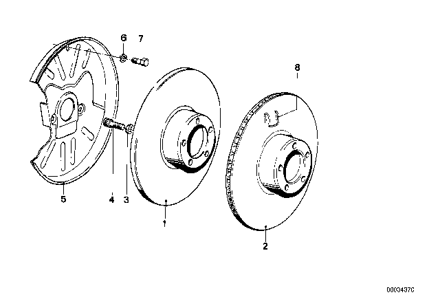 1981 BMW 528i Front Brake / Brake Disc Diagram