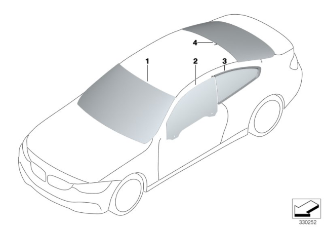 2015 BMW 428i xDrive Glazing Diagram