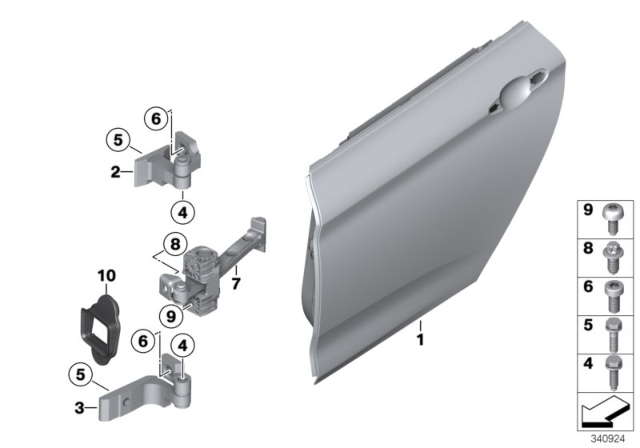 2016 BMW 328i GT xDrive Rear Door - Hinge / Door Brake Diagram