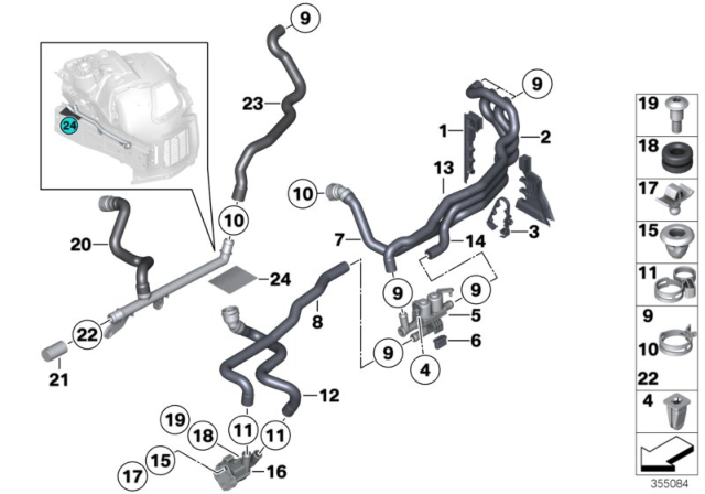 2015 BMW 740Ld xDrive Cooling Water Hoses Diagram