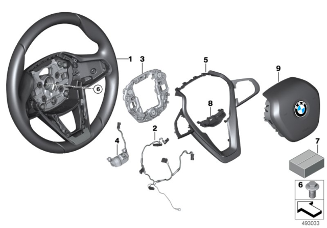 2020 BMW 530i xDrive Airbag Sports Steering Wheel Diagram 1