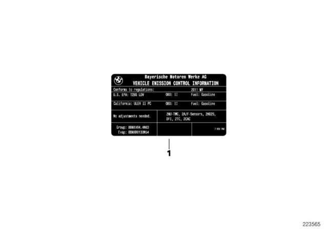 2010 BMW 128i Label "Exhaust Emission" Diagram